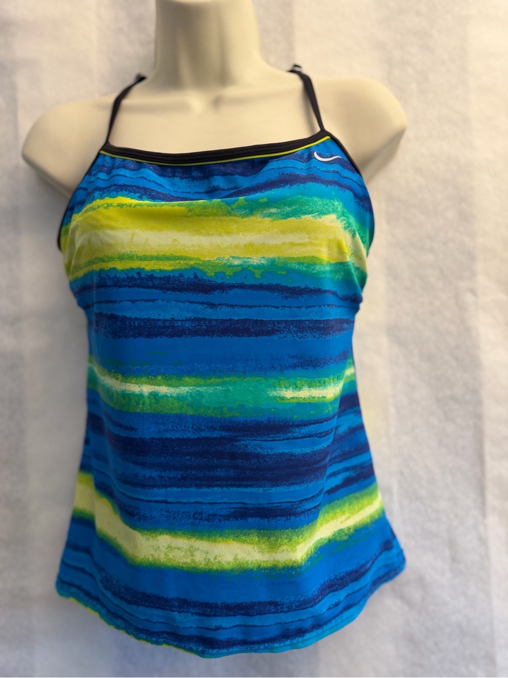 Nike Tankini Top Swim Wear in Blue, Green & Yellow Striped Sz-10. V12
